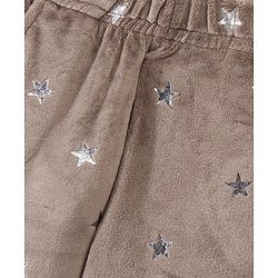Babyhug Full Length Fleece & Woollen Pant with Star Foil Print - Dark Beige