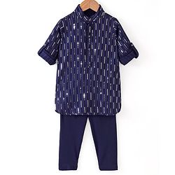 Babyhug Full Sleeves Sequenced Pathani Kurta Pyjama Set - Navy Blue
