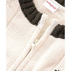 Babyhug Cotton Knitted Full Sleeves Front Zipper Sweater - White & Red