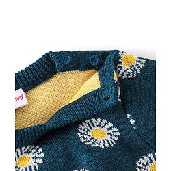 Babyhug Knitted Full Sleeves Baby Sweater Set with Floral Design - Navy Blue