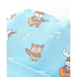 Babyhug 100% Cotton Knit Cap Mittens & Booties With Squirrel Print - Blue