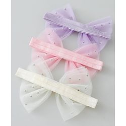Babyhug Free Size Headbands With Bow & Pearl Applique Pack of 3 - Purple Pink & White