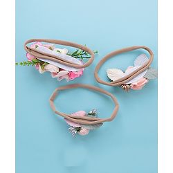 Babyhug Free Size Headbands with Flower Applique Pack of 3 -Pink