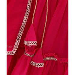 Babyhug Sleeveless Brocade Top & Sequined Georgette Lehenga with Lace Border Dupatta - Hot Pink