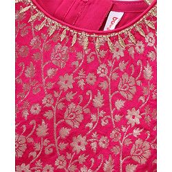 Babyhug Sleeveless Brocade Top & Sequined Georgette Lehenga with Lace Border Dupatta - Hot Pink