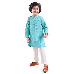 Babyhug Full Sleeves Kurta Pyjama Set Buti Print - Rust Navy main image 0