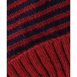 Babyhug Knit Striped Woollen Cap - Red & Black