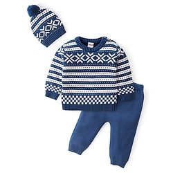 Babyhug Knit Full Sleeves Sweater Set with Fair Isle Design - Purple main image 0