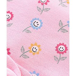 Babyhug 100% Cotton Knit Cap Floral Print With Bow - Pink