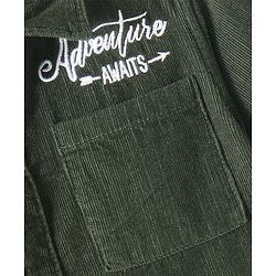 Babyhug Full Sleeves One Pocket Corduroy Shirt Text Embroidery - Olive