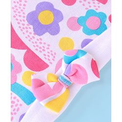 Babyhug 100% Cotton Knit Cap with Rainbow Print and Bow - Multicolour