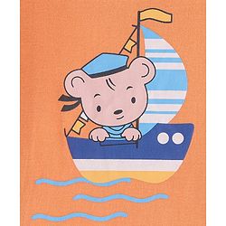 Babyhug Cotton Knit Full Sleeves Striped & Bear Printed Night Suit - Orange