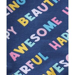 Babyhug 100% Cotton Knit Full Sleeves Winter Frock With Stockings Text Print - Navy Blue