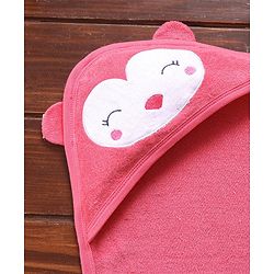 Babyhug Cotton Terry Knit Towel with Hood Face Applique L 76.2 x B 76.2 cm - Pink