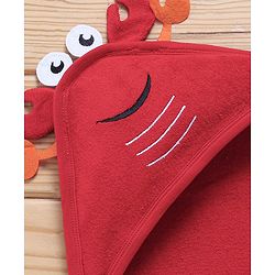 Babyhug Cotton Terry Knit Towel with Hood Crab Applique L 76.2 x B 76.2 cm - Red