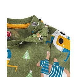 Babyhug Cotton Knit Full Sleeves Camper & Bear Printed Night Suit - Green