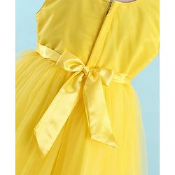 Babyhug Sleeveless Sequinned & Embroidered Party Frock with Floral Applique - Yellow