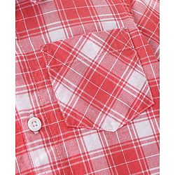 Babyhug Cotton Woven Full Sleeves Checkered One Pocket Party Shirt with Bow Tie - Red & White