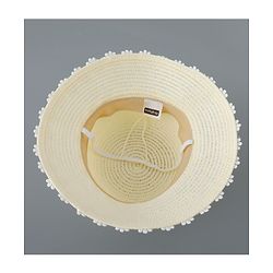 Babyhug Straw Hat Flower Design with Bow Applique and Purse - Cream