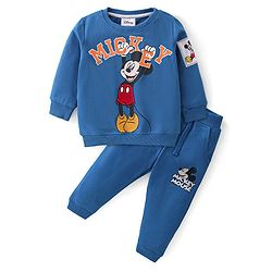 Babyhug Cotton Knit Full Sleeves T-Shirt & Lounge Pant Set Mickey Print - Blue