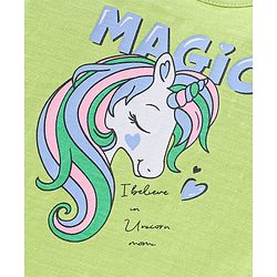 Babyhug Cotton Knit Full Sleeves Tee with Unicorn Graphic Print - Green