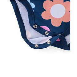 Babyhug 100% Cotton Full Sleeves Onesies With Floral Print - Navy Blue