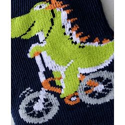 Cute Walk By Babyhug Anti Bacterial Ankle Length Socks Striped & Dino Design Pack Of 3 - Blue & White
