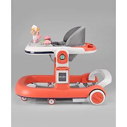 Babyhug Multifunction Foldable Activity Push Walker with Musical Play Tray & Lights - Red