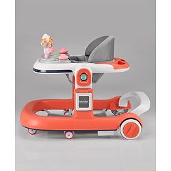Babyhug Multifunction Foldable Activity Push Walker with Musical Play Tray & Lights - Red