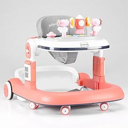 Babyhug Multifunction Foldable Activity Push Walker with Musical Play Tray & Lights - Red