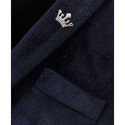 Babyhug Full Sleeves Velvet Party Wear Blazer Solid Colour - Navy Blue