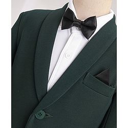 Babyhug Woven Full Sleeves Three Pieces Solid Colour Party Suit With Bow - Green & White