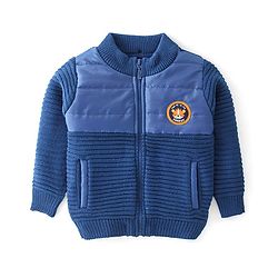 Babyhug Full Sleeves Front Open Sweater Tiger Patch - Navy Blue
