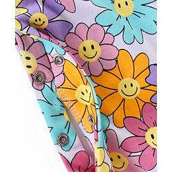 Babyhug 100% Cotton Knit Full Sleeves Hooded Romper with Floral Print - Multicolour