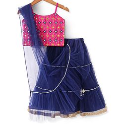 Babyhug Woven Singlet Choli With Sequenced Embroidered Lehenga & Short Sleeves Shrug - Hot Pink main image 1
