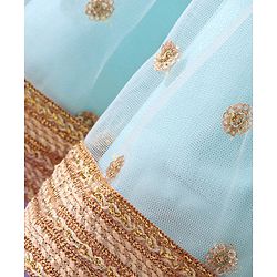 Babyhug Sleeveless Embroided Choli with Embroided Lehenga & Dupatta - Sky Blue