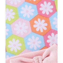 Babyhug 100% Cotton Knit Cap Mittens & Booties Set Floral Print - Pink