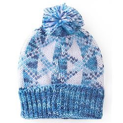 Babyhug Woollen Caps with Pompom - White & Blue