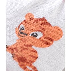 Babyhug 100% Cotton Knit Tiger Print Mittens & Booties - White