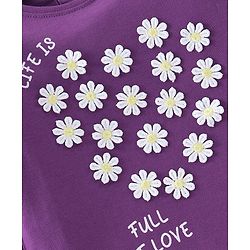 Babyhug Cotton Full Sleeves T-Shirt with Flower Appliques & Frill Detailing - Purple