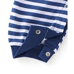 Babyhug 100% Cotton Knit Full Sleeves Striped Romper - Navy
