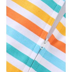 Babyhug 100% Cotton Romper With Striped & Car Print Pack Of 2 - Navy Blue & White