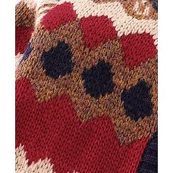 Babyhug Knitted Full Sleeves Sweater Set With Intarsia Design - Navy Blue & Red