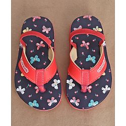 Cute Walk by Babyhug Butterfly Printed Flip Flops with Back Strap - Pink & Navy Blue