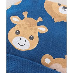Babyhug 100% Cotton Knit Cap Animal Print Blue - Diameter 13 cm