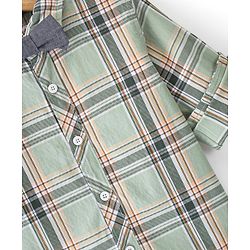 Babyhug Cotton Woven Full Sleeves Shirt Checkered with Bow - Green