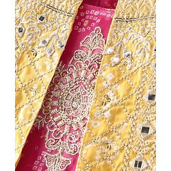 Babyhug Sleeveless Bandhani Printed Long Dress with Embroidered Jacket Set - Yellow & Fuschia
