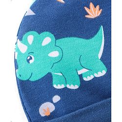 Babyhug 100% Cotton Knit Cap Mittens and Booties Dino Print - Navy Blue