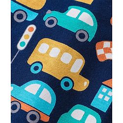 Babyhug Cotton Knit Full Sleeves Cars Printed Night Suit - Navy Blue
