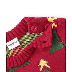 Babyhug Full Sleeves Baby Sweater Set Christmas Theme - Red